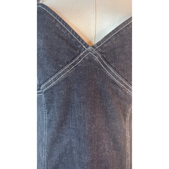 Topshop Size 8 Black Denim Spaghetti Strap Midi Front Slit Jean Dress - Picture 6 of 15